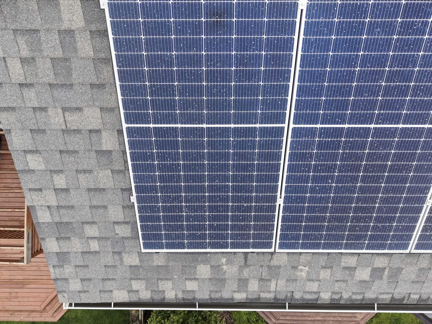 Aerial view of rooftop solar panels