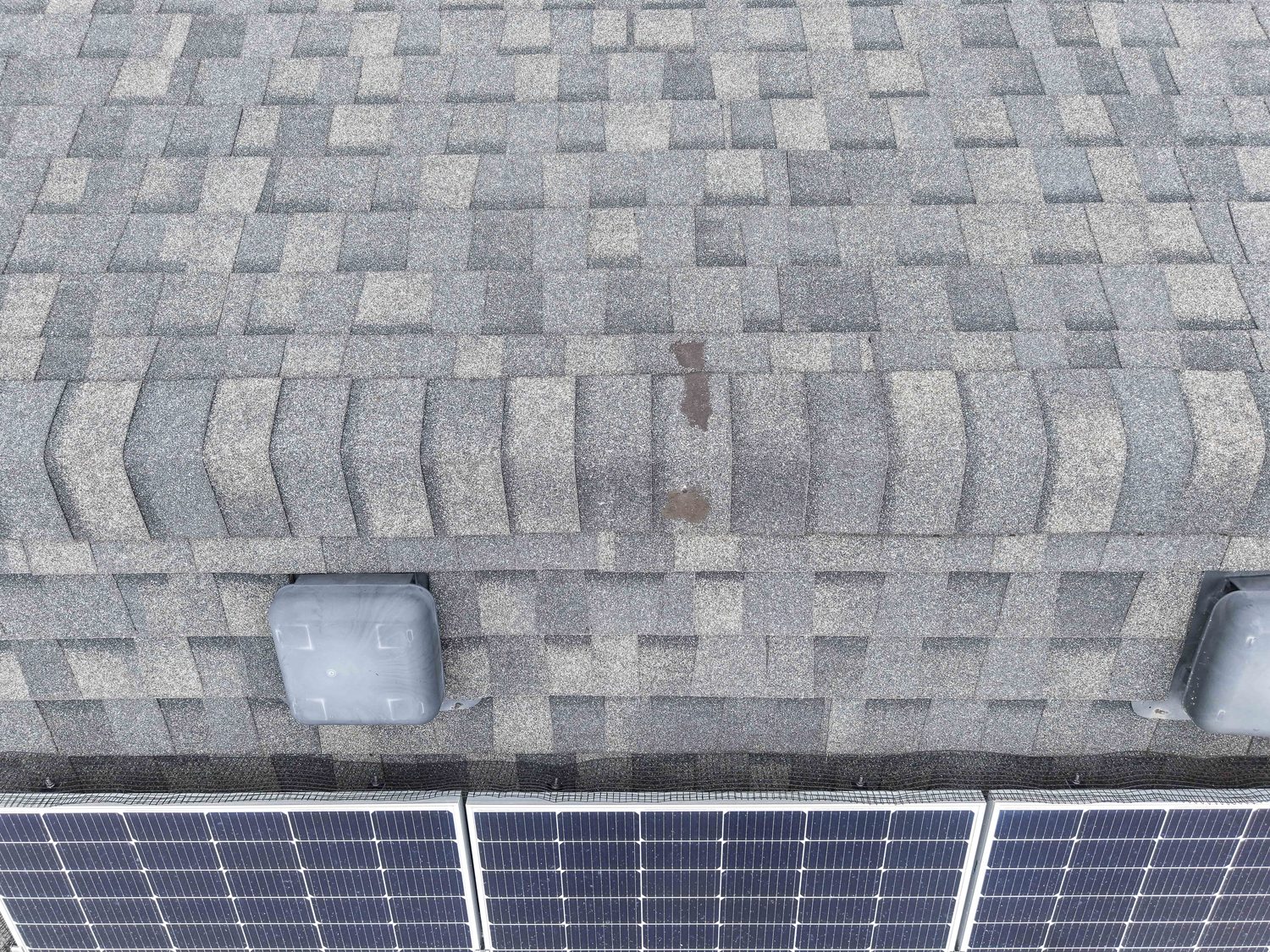 Aerial close-up of a roof valley