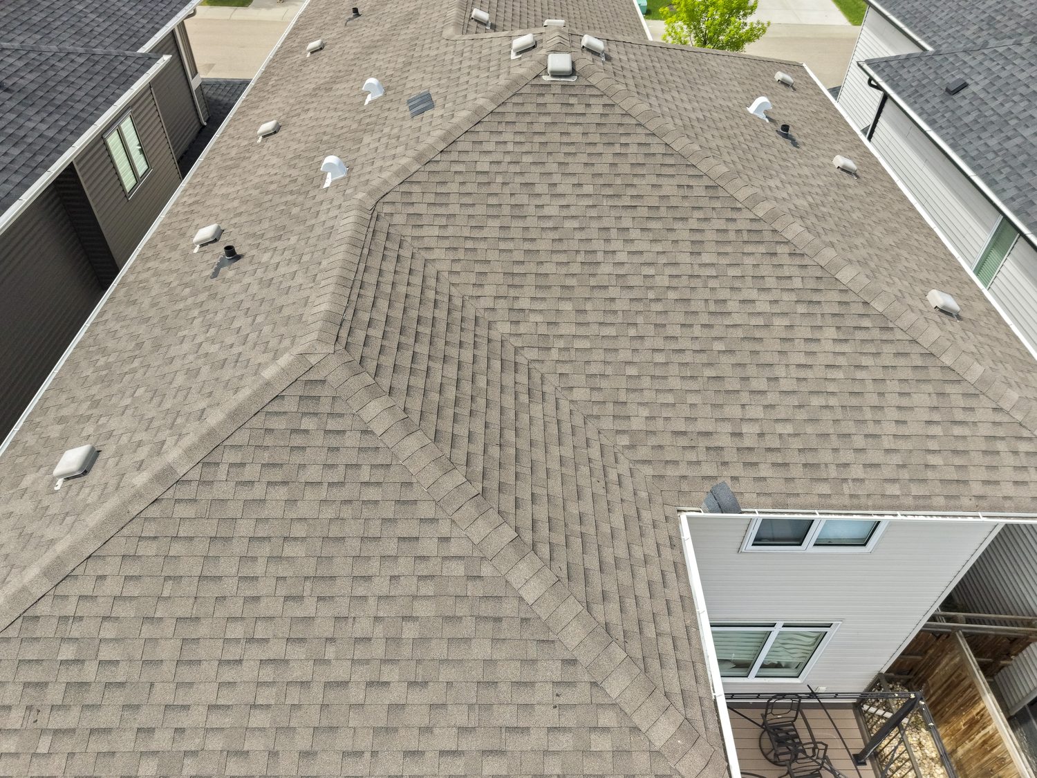 Aerial top-down view of a client's full residential roof